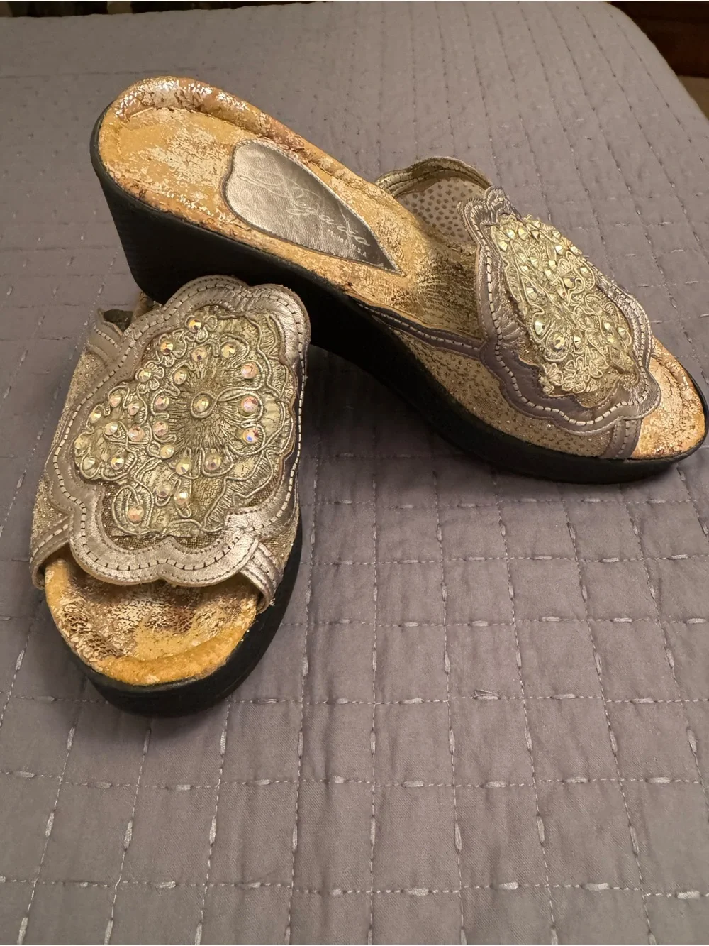 Dezario Silver Embellished Wedge Slide Sandals - Women's